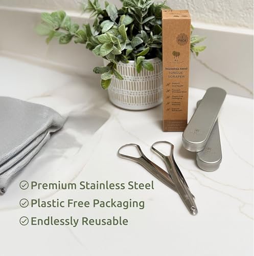 Me Mother Earth Juego de 2 Raspadores de Lengua de Acero Inoxidable para Adultos con 2 Estuches de Viaje – Limpiador Duradero para Cuidado Oral y - imagen 2