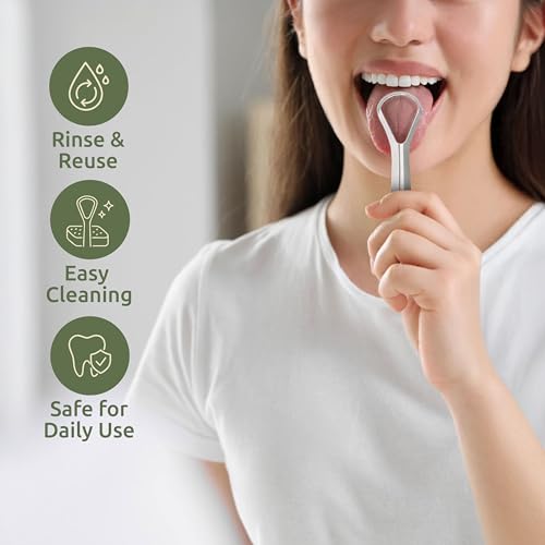 Me Mother Earth Juego de 2 Raspadores de Lengua de Acero Inoxidable para Adultos con 2 Estuches de Viaje – Limpiador Duradero para Cuidado Oral y - imagen 3