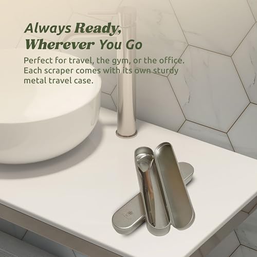 Me Mother Earth Juego de 2 Raspadores de Lengua de Acero Inoxidable para Adultos con 2 Estuches de Viaje – Limpiador Duradero para Cuidado Oral y - imagen 5