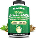 Nutrivein Ashwagandha para Hombres y Mujeres - 1600mg - Mejorado con Pimienta Negra - Suplemento de Raíz de Ashwagandha de Alta Absorción para - imagen 1