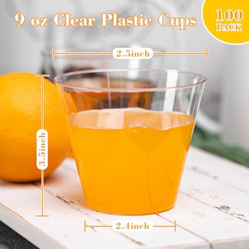 N9R 100 Piezas de Vasos Plásticos Transparentes de 9 oz para Bebidas Frías, Vasos Desechables Resistentes para Fiestas, Bodas y Eventos - imagen 2