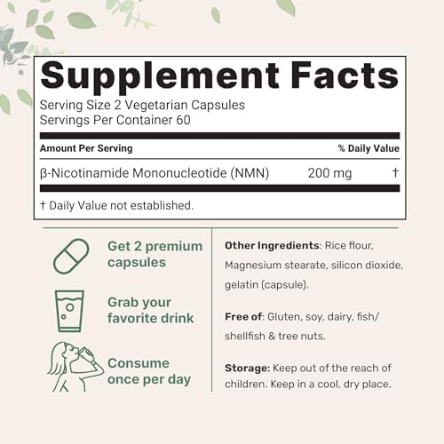 Micro Ingredients NMN 200mg por Porción | 120 Cápsulas Veganas – 60 Porciones | Suplemento de Nicotinamida Mononucleótido | Alternativa a NAD+ y NR, - imagen 2