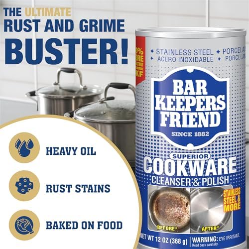 Limpiador de Estufas Bar Keepers Friend (13 oz) - Limpiador y Pulidor de Utensilios (12 oz) para Acero Inoxidable, Olla, Sartén y Parrillas - imagen 3