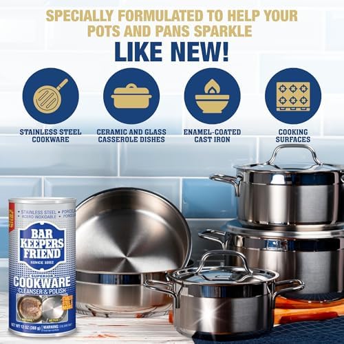 Limpiador de Estufas Bar Keepers Friend (13 oz) - Limpiador y Pulidor de Utensilios (12 oz) para Acero Inoxidable, Olla, Sartén y Parrillas - imagen 5