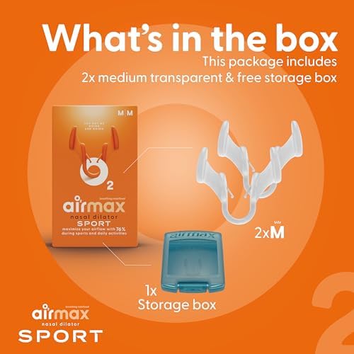Dilatadores Nasales Deportivos Unisex Airmax - Paquete de Dos - Ayuda para Respirar Cómoda y Segura - Mejora el Flujo de Aire - Transparente - Mediano - imagen 8