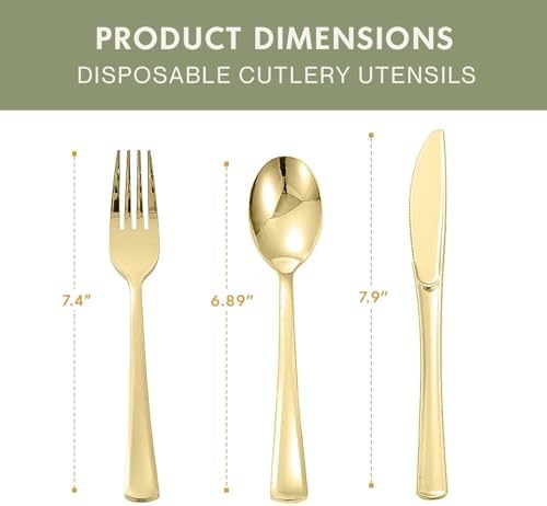 Sets de Cubiertos de Plástico Dorado Pre-enrollados; Rollos de Cuchara, Tenedor y Cuchillo, Paquete de 20 Sets Pre-enrollados - imagen 5