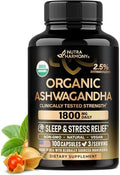 Suplementos de Ashwagandha 1800mg - Ashwagandha Orgánica USDA para Mujeres y Hombres - Efectividad Clínica para Alivio del Estrés y Sueño - Extracto - imagen 1