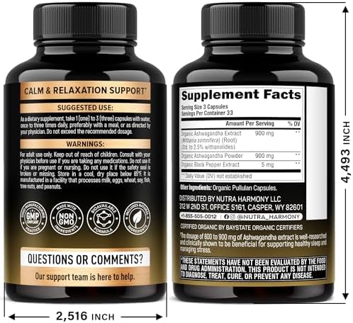Suplementos de Ashwagandha 1800mg - Ashwagandha Orgánica USDA para Mujeres y Hombres - Efectividad Clínica para Alivio del Estrés y Sueño - Extracto - imagen 2