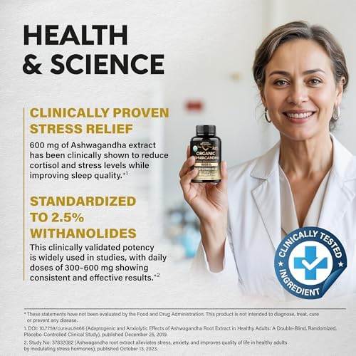 Suplementos de Ashwagandha 1800mg - Ashwagandha Orgánica USDA para Mujeres y Hombres - Efectividad Clínica para Alivio del Estrés y Sueño - Extracto - imagen 5