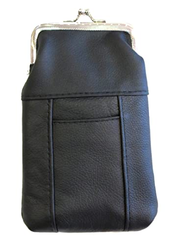 Estuche para Cigarrillos de Cuero 100% Genuino con Encendedor, Cierre de Metal, Diseño Delgado y Duradero - NEGRO - imagen 1