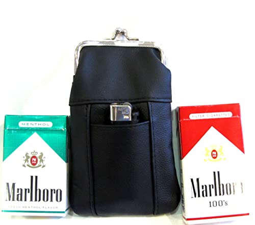 Estuche para Cigarrillos de Cuero 100% Genuino con Encendedor, Cierre de Metal, Diseño Delgado y Duradero - NEGRO - imagen 4