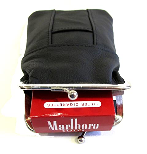 Estuche para Cigarrillos de Cuero 100% Genuino con Encendedor, Cierre de Metal, Diseño Delgado y Duradero - NEGRO - imagen 5