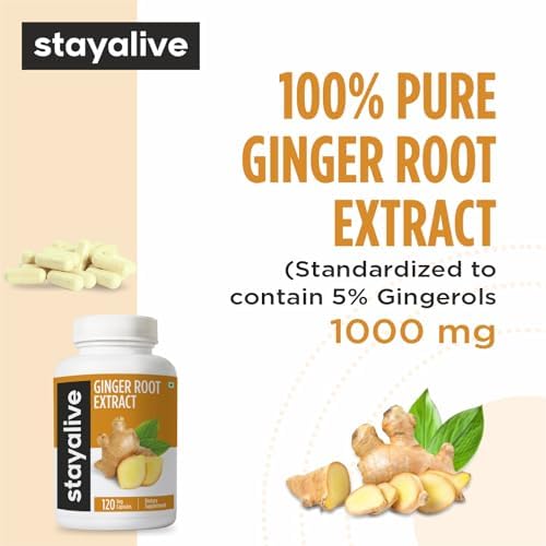 Cápsulas de Jengibre Puro STAY ALIVE 1000mg, Extracto 10:1 con 5% Gingeroles, 120 Píldoras, Suplemento Vegano, Sin OGM y Sin Gluten - imagen 3