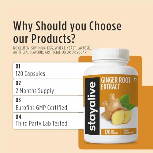 Cápsulas de Jengibre Puro STAY ALIVE 1000mg, Extracto 10:1 con 5% Gingeroles, 120 Píldoras, Suplemento Vegano, Sin OGM y Sin Gluten - imagen 5