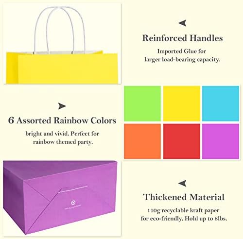 Bolsa de Papel BagDream 24PCS para Fiestas, 6 Colores Arcoíris Asortidos, con Asa, 8x4.25x10.5, Ideal para Bodas y Cumpleaños - imagen 3