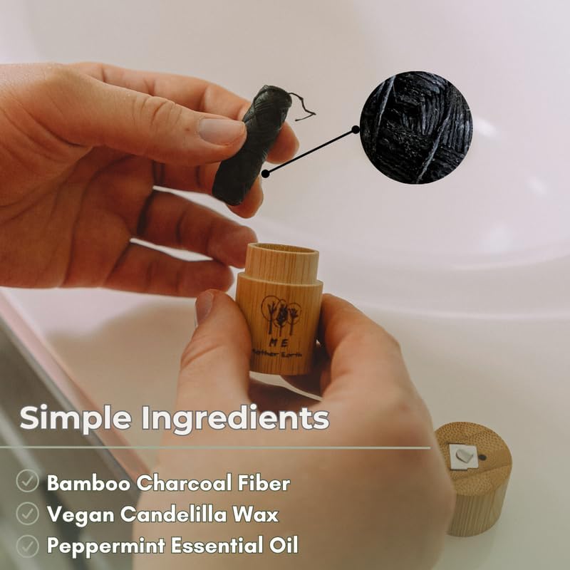 Hilo dental vegano biodegradable de carbón de bambú con contenedor de bambú recargable | Incluye recarga | Cera natural de candelilla | 50M x2 | - imagen 6