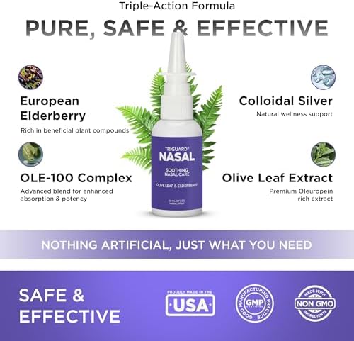 Spray Nasal TriGuard Plus con Plata Coloidal, Extracto de Hoja de Olivo y Extracto de Saúco | Tratamiento para Senos Nasales, 60ml, Hecho en EE. UU. - imagen 4