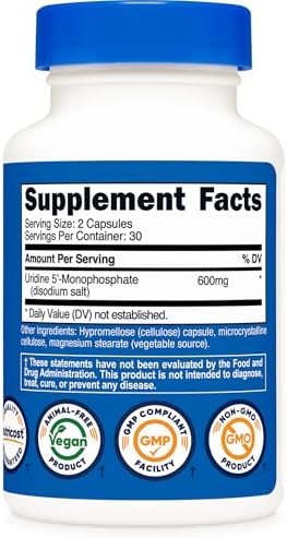 Nutricost Uridina Monofosfato (UMP) 60 Cápsulas, 600 mg por Porción - Vegano, 30 Porciones - imagen 5