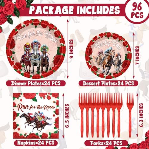 Juego de Platos y Servilletas Desechables QZYL de 96 Piezas para Fiesta Derby de Kentucky, Decoraciones para Fiesta de Caballos, Sirve 24 - imagen 2