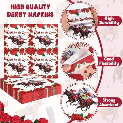 Juego de Platos y Servilletas Desechables QZYL de 96 Piezas para Fiesta Derby de Kentucky, Decoraciones para Fiesta de Caballos, Sirve 24 - imagen 4