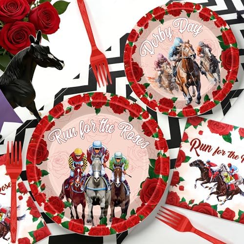 Juego de Platos y Servilletas Desechables QZYL de 96 Piezas para Fiesta Derby de Kentucky, Decoraciones para Fiesta de Caballos, Sirve 24 - imagen 5