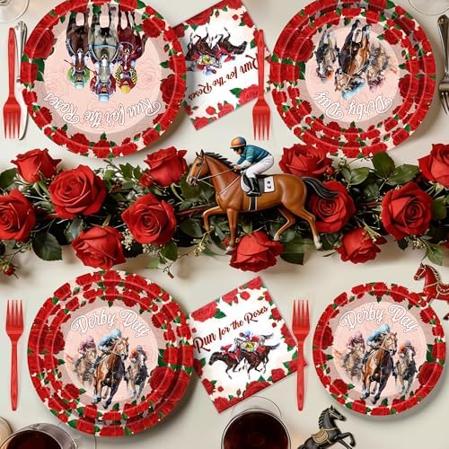 Juego de Platos y Servilletas Desechables QZYL de 96 Piezas para Fiesta Derby de Kentucky, Decoraciones para Fiesta de Caballos, Sirve 24 - imagen 6