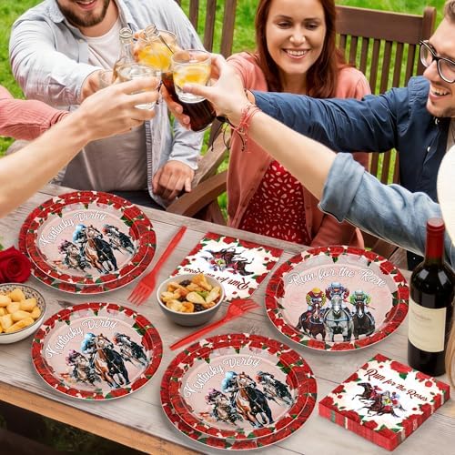 Juego de Platos y Servilletas Desechables QZYL de 96 Piezas para Fiesta Derby de Kentucky, Decoraciones para Fiesta de Caballos, Sirve 24 - imagen 7