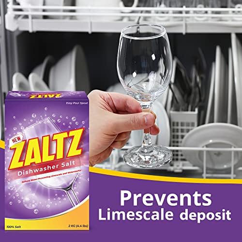 Sal de Lavavajillas Zaltz - Ablandador de Agua, Limpiador y Enjuague con Vertedor Fácil - Sal Real para Lavavajillas, Caja de 4.4 lb - imagen 3