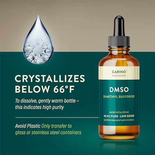 Carino HealthCare DMSO 99.9% Grado Farmacéutico - Dimetilsulfóxido Verificado FT-IR en Botella de Vidrio Ámbar con Pipeta y Tapón Dosificador 3.38 oz - imagen 5
