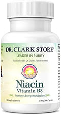 Suplemento de Niacina (Vitamina B3) Dr. Clark – 25mg, 100 Cápsulas de Gelatina, Apoya la Circulación y Niveles Saludables de Colesterol - imagen 1
