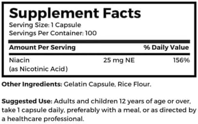 Suplemento de Niacina (Vitamina B3) Dr. Clark – 25mg, 100 Cápsulas de Gelatina, Apoya la Circulación y Niveles Saludables de Colesterol - imagen 3