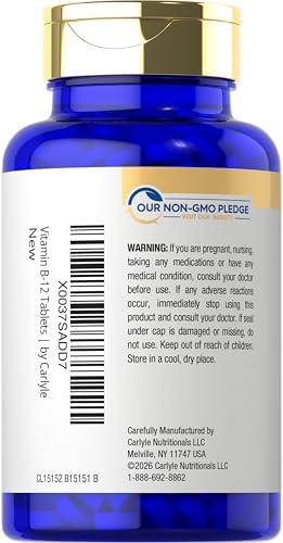 Carlyle B12 Vitamina 5000 mcg Sublingual | 250 Tabletas de Disolución Rápida | Alta Potencia | Sabor Natural a Baya | Vegetariano, No OGM y Sin Gluten - imagen 3