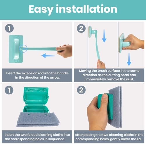 Kit de Limpieza para Pantallas de Ventana – Cepillo para Malla + 3 Cepillos para Ranuras y 6 Paños de Repuesto – Mango Extensible de 14.8″, Uso - imagen 8