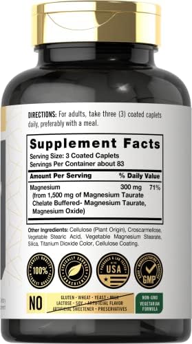 Carlyle Taurato de Magnesio 1500mg | 250 Tabletas | Suplemento Vegetariano, No GMO y Sin Gluten, Quelado y Amortiguado - imagen 2