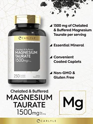 Carlyle Taurato de Magnesio 1500mg | 250 Tabletas | Suplemento Vegetariano, No GMO y Sin Gluten, Quelado y Amortiguado - imagen 3