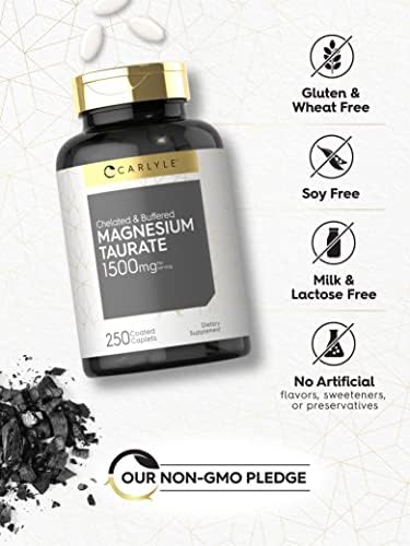 Carlyle Taurato de Magnesio 1500mg | 250 Tabletas | Suplemento Vegetariano, No GMO y Sin Gluten, Quelado y Amortiguado - imagen 4