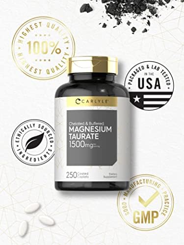 Carlyle Taurato de Magnesio 1500mg | 250 Tabletas | Suplemento Vegetariano, No GMO y Sin Gluten, Quelado y Amortiguado - imagen 5