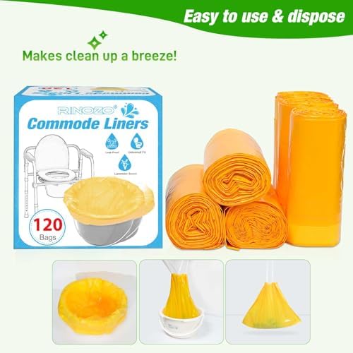 Forros desechables para inodoro portátil, 120 piezas, olor a lavanda, bolsas de desecho para adultos, ajuste universal - imagen 5