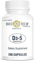 Suplemento Natural Bio-Tech Pharmacal D3-5 (5000 UI) – 250 Cápsulas – Apoya la Salud Ósea e Inmunológica – Sin Lácteos, Pescado, Gluten, Cacahuate, - imagen 1