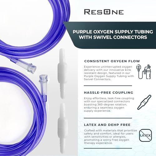 Tubo de Suministro de Oxígeno ResOne 2pk de 25 pies - Conectores Giratorios, Resistente a Aplastamientos - Rotación de 360 grados, para Cannulas - imagen 2