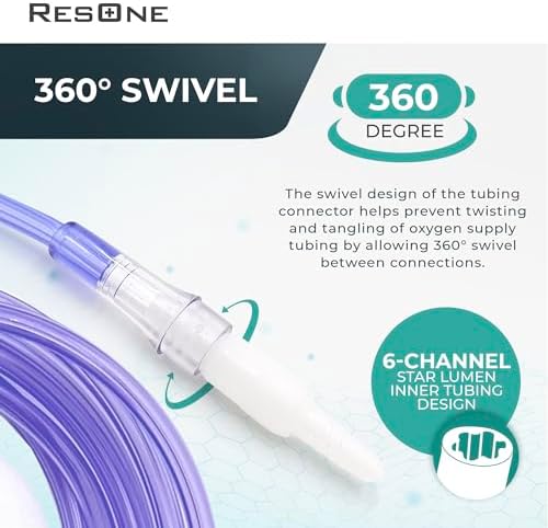 Tubo de Suministro de Oxígeno ResOne 2pk de 25 pies - Conectores Giratorios, Resistente a Aplastamientos - Rotación de 360 grados, para Cannulas - imagen 3