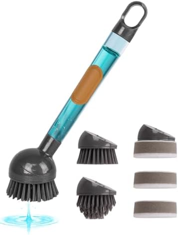 Cepillo de Cocina CuLiDing con Mango y Dispensador de Jabón, Cabezal Rotatorio 360°, Set de Limpieza de 5 Piezas (2 Cabezas y 3 Esponjas), Estropajo - imagen 1