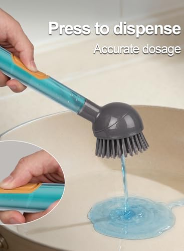 Cepillo de Cocina CuLiDing con Mango y Dispensador de Jabón, Cabezal Rotatorio 360°, Set de Limpieza de 5 Piezas (2 Cabezas y 3 Esponjas), Estropajo - imagen 5