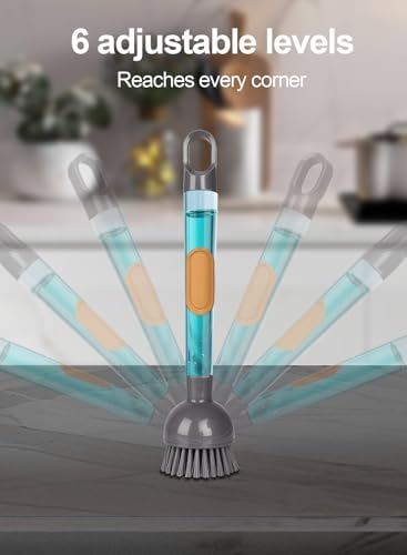 Cepillo de Cocina CuLiDing con Mango y Dispensador de Jabón, Cabezal Rotatorio 360°, Set de Limpieza de 5 Piezas (2 Cabezas y 3 Esponjas), Estropajo - imagen 6