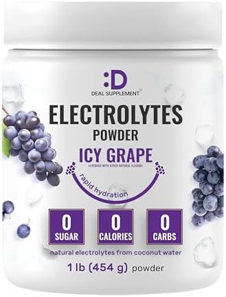 Polvo de Electrolitos, 1lb (69 Porciones) – Sin Azúcar, Bajo en Sodio, Sabor Uva Helada – Mezcla para Bebida de Hidratación Rápida – Alto en Potasio - imagen 1