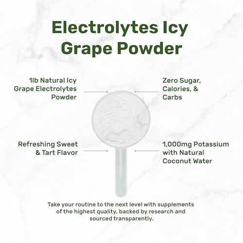Polvo de Electrolitos, 1lb (69 Porciones) – Sin Azúcar, Bajo en Sodio, Sabor Uva Helada – Mezcla para Bebida de Hidratación Rápida – Alto en Potasio - imagen 4