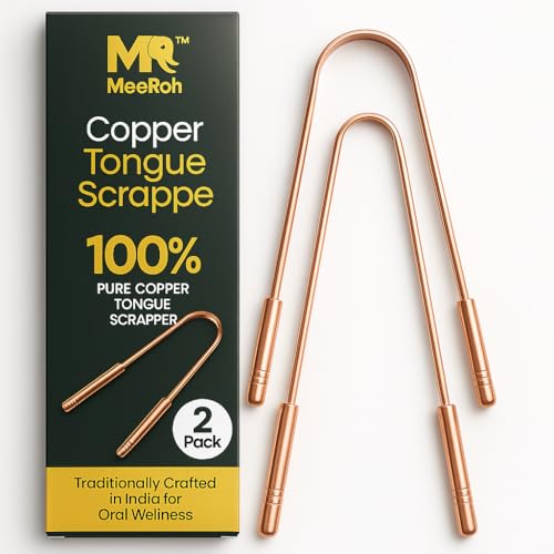 Raspador de Lengua de Cobre Puro MeeRoh (Paquete de 2) – Limpiador Manual para Aliento Fresco – Herramienta Tradicional de Higiene Oral para Adultos - imagen 1
