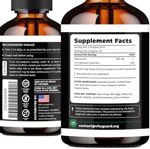 Vita Guard Gotas Líquidas de Magnesio Glicinato 500mg | Magnesio de Alta Absorción para Relajación, Sueño y Bienestar Muscular | Suplemento Vegano y - imagen 3