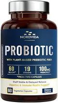 Nordvida Probiótico 60 Mil Millones 19 Cepas con Prebiótico Orgánico para Hombres y Mujeres, Salud Digestiva e Inmunológica, 60 Cápsulas Veganas - imagen 1