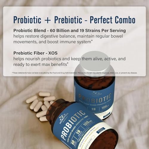 Nordvida Probiótico 60 Mil Millones 19 Cepas con Prebiótico Orgánico para Hombres y Mujeres, Salud Digestiva e Inmunológica, 60 Cápsulas Veganas - imagen 3